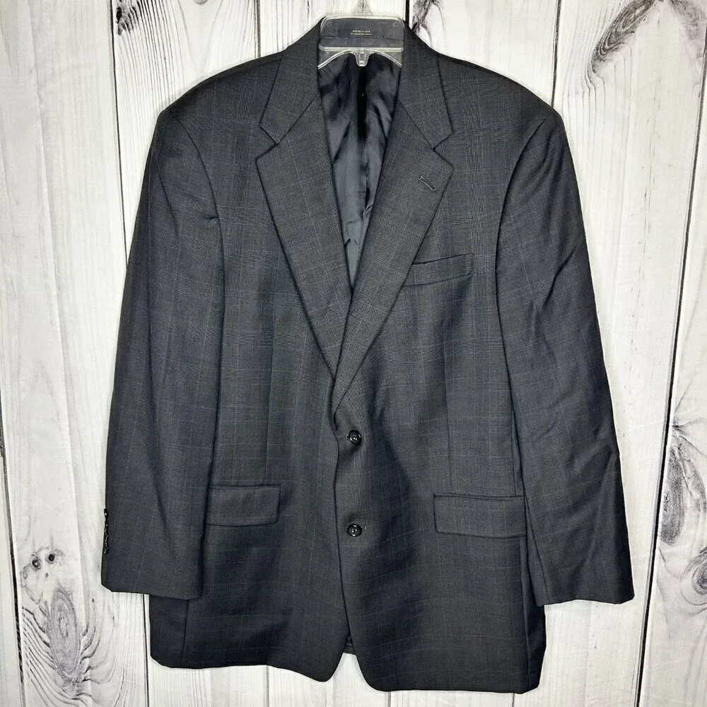 Hart Schaffner Marx Gray Glen Check Sport Coat Blazer 42R Vintage Union Made USA